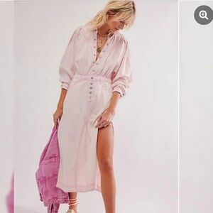 NWOT Free People “Mad Love” Denim Pink Midi Dress 💗